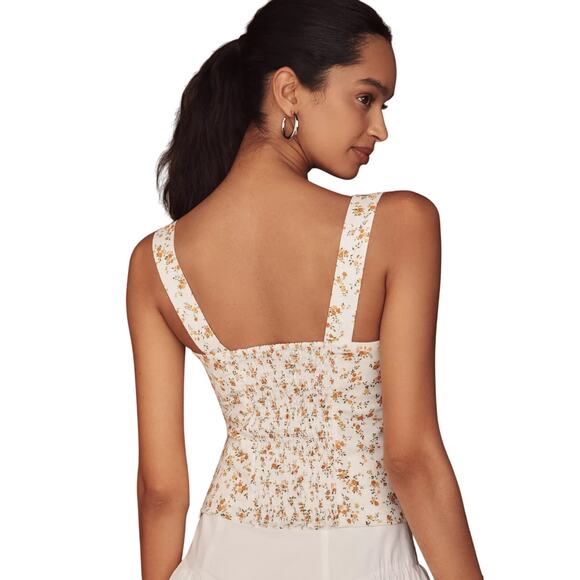 NWT Reformation Darci Floral Linen Top Yellow White Size 0 - Picture 2 of 9